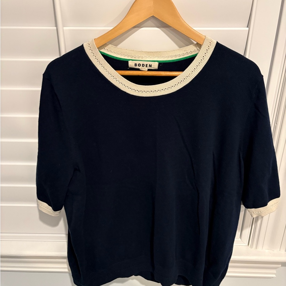 Boden Navy Tee with Cream Accents